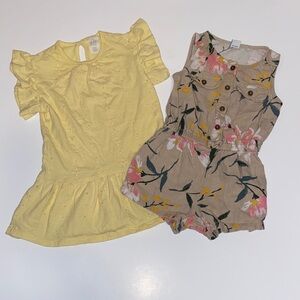 Charming Yellow Eyelet Peplum H&M dress and Old Navy Floral Romper Bundle.